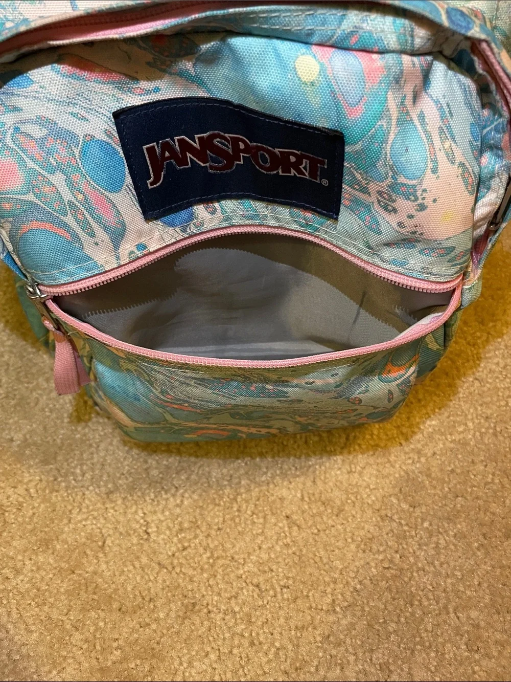Jansport Swirled Marble Backpack in Blue and Pink